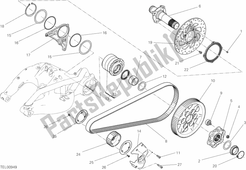 All parts for the Hub, Rear Wheel of the Ducati Diavel Xdiavel S Thailand 1260 2018